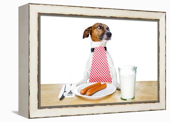 Dinner Meal at Table Dog-Javier Brosch-Framed Premier Image Canvas