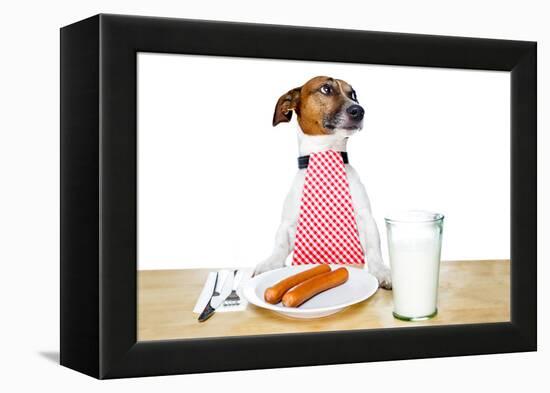 Dinner Meal at Table Dog-Javier Brosch-Framed Premier Image Canvas