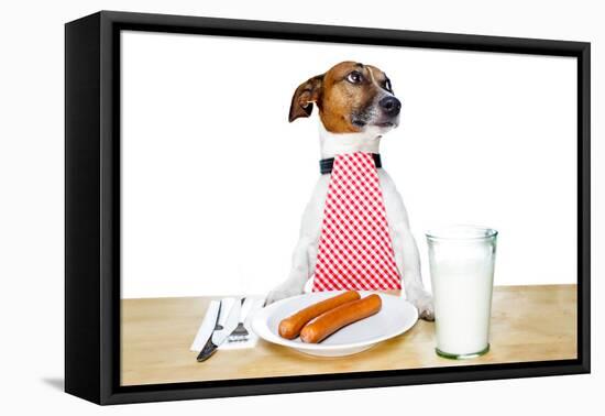 Dinner Meal at Table Dog-Javier Brosch-Framed Premier Image Canvas