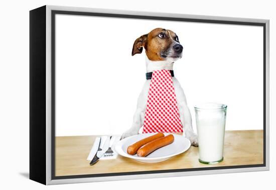 Dinner Meal at Table Dog-Javier Brosch-Framed Premier Image Canvas