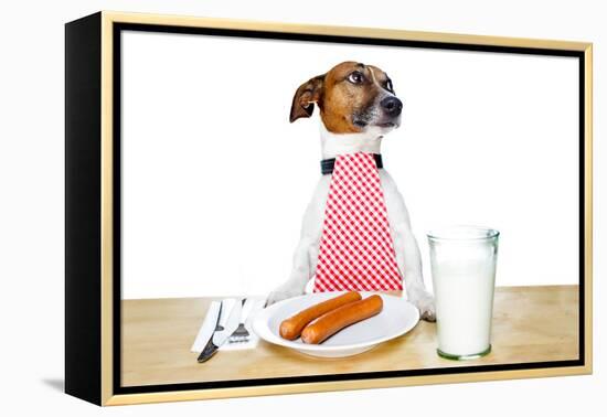 Dinner Meal at Table Dog-Javier Brosch-Framed Premier Image Canvas