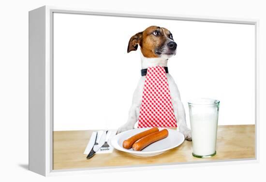 Dinner Meal at Table Dog-Javier Brosch-Framed Premier Image Canvas