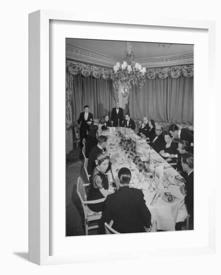 Dinner Party Hosted by Egyptian Prince Abdel Moneim at Palace Hotel in Fashionable Winter Resort-Alfred Eisenstaedt-Framed Photographic Print