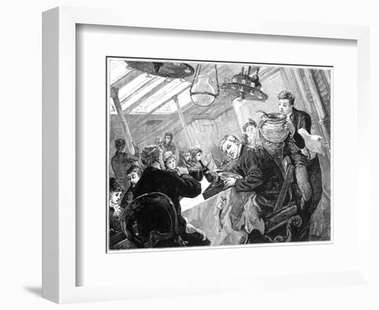 Dinner Time in the First Class Dining Saloon of an Atlantic Steamer on a Stormy Day, C1890-null-Framed Premium Giclee Print
