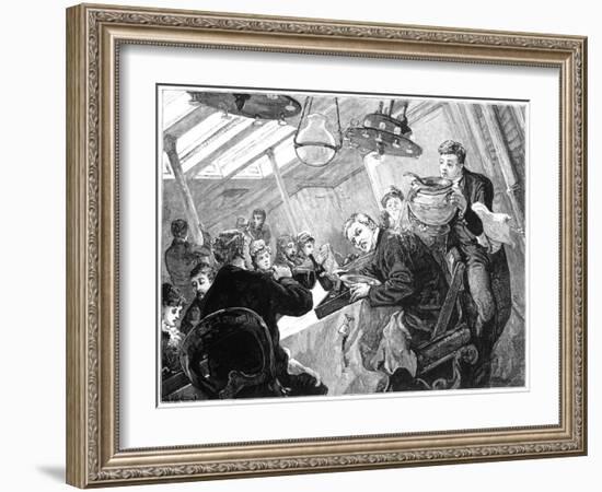 Dinner Time in the First Class Dining Saloon of an Atlantic Steamer on a Stormy Day, C1890-null-Framed Giclee Print