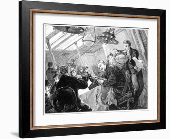 Dinner Time in the First Class Dining Saloon of an Atlantic Steamer on a Stormy Day, C1890-null-Framed Giclee Print