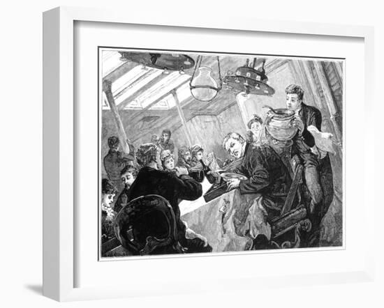 Dinner Time in the First Class Dining Saloon of an Atlantic Steamer on a Stormy Day, C1890-null-Framed Giclee Print