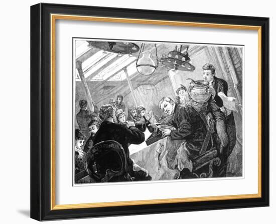 Dinner Time in the First Class Dining Saloon of an Atlantic Steamer on a Stormy Day, C1890-null-Framed Giclee Print