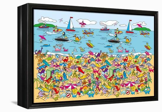 Dino Beach-The Paper Stone-Framed Premier Image Canvas