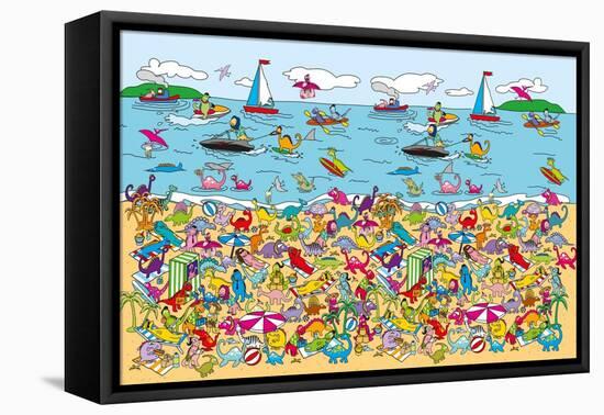 Dino Beach-The Paper Stone-Framed Premier Image Canvas