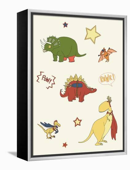 Dino Superheroes-Designs Sweet Melody-Framed Stretched Canvas