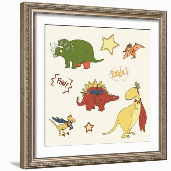 Dino Superheroes-Designs Sweet Melody-Framed Art Print