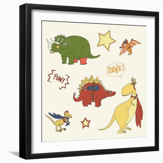 Dino Superheroes-Designs Sweet Melody-Framed Art Print