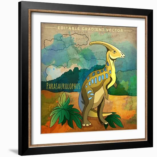 Dinosaur in the Habitat. Vector Illustration of Parasauroloph-Conceptcafe-Framed Art Print