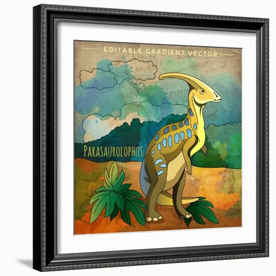 Dinosaur in the Habitat. Vector Illustration of Parasauroloph-Conceptcafe-Framed Art Print