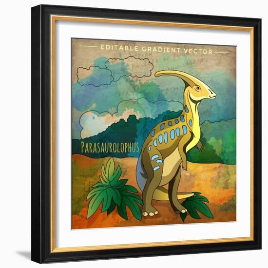 Dinosaur in the Habitat. Vector Illustration of Parasauroloph-Conceptcafe-Framed Art Print