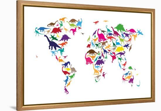 Dinosaur Map of the World Map-Michael Tompsett-Framed Stretched Canvas