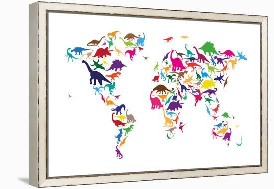 Dinosaur Map of the World Map-Michael Tompsett-Framed Stretched Canvas