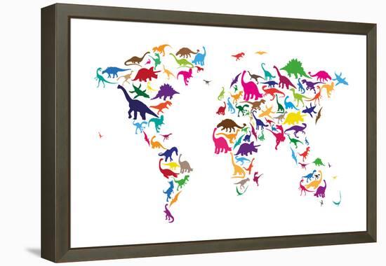 Dinosaur Map of the World Map-Michael Tompsett-Framed Stretched Canvas