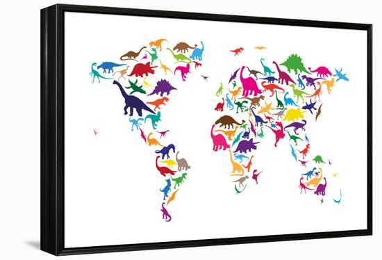 Dinosaur Map of the World Map-Michael Tompsett-Framed Stretched Canvas