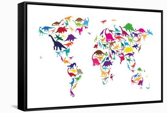 Dinosaur Map of the World Map-Michael Tompsett-Framed Stretched Canvas