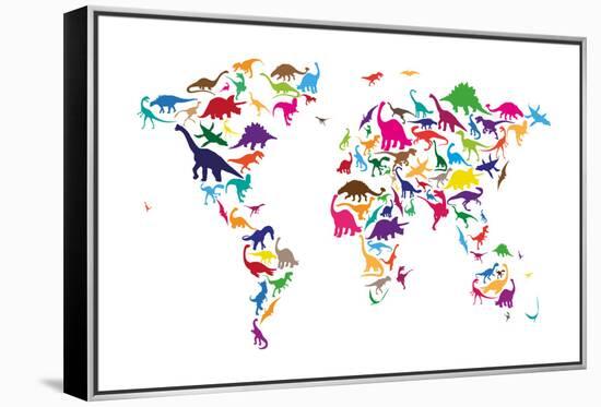 Dinosaur Map of the World Map-Michael Tompsett-Framed Stretched Canvas