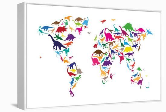 Dinosaur Map of the World Map-Michael Tompsett-Framed Stretched Canvas