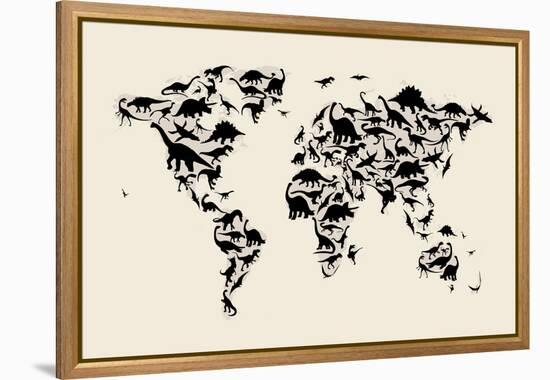 Dinosaur Map of the World Map-Michael Tompsett-Framed Stretched Canvas