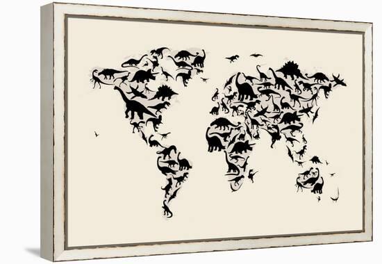 Dinosaur Map of the World Map-Michael Tompsett-Framed Stretched Canvas