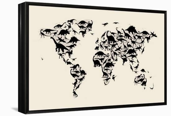 Dinosaur Map of the World Map-Michael Tompsett-Framed Stretched Canvas