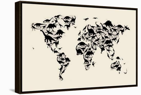 Dinosaur Map of the World Map-Michael Tompsett-Framed Stretched Canvas