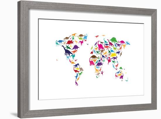 Dinosaur Map of the World Map-Michael Tompsett-Framed Art Print