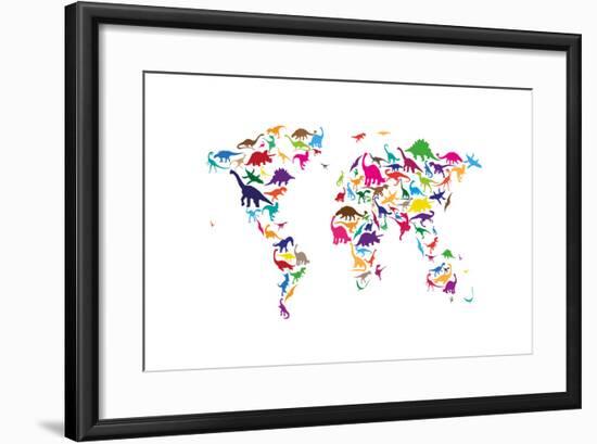 Dinosaur Map of the World Map-Michael Tompsett-Framed Art Print