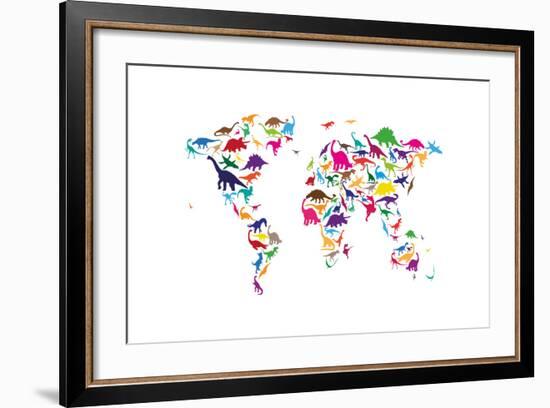 Dinosaur Map of the World Map-Michael Tompsett-Framed Art Print