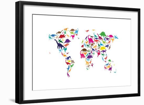 Dinosaur Map of the World Map-Michael Tompsett-Framed Art Print