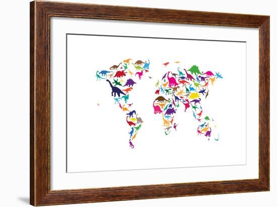 Dinosaur Map of the World Map-Michael Tompsett-Framed Art Print