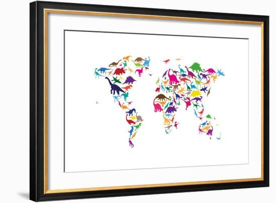 Dinosaur Map of the World Map-Michael Tompsett-Framed Art Print