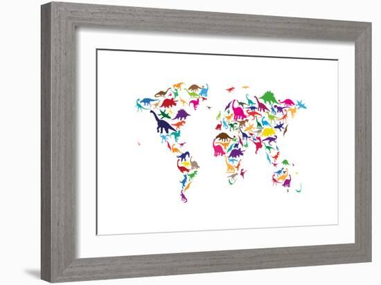 Dinosaur Map of the World Map-Michael Tompsett-Framed Art Print