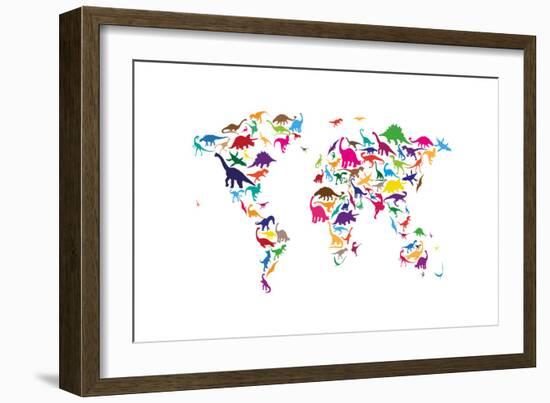 Dinosaur Map of the World Map-Michael Tompsett-Framed Art Print