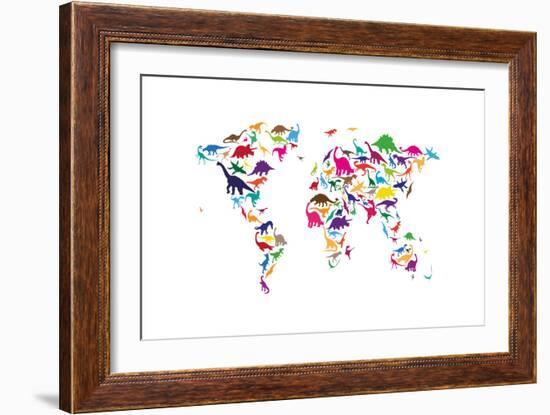 Dinosaur Map of the World Map-Michael Tompsett-Framed Art Print