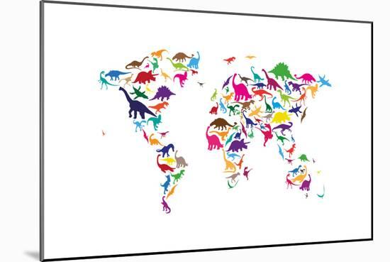 Dinosaur Map of the World Map-Michael Tompsett-Mounted Art Print