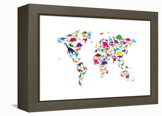 Dinosaur Map of the World Map-Michael Tompsett-Framed Stretched Canvas