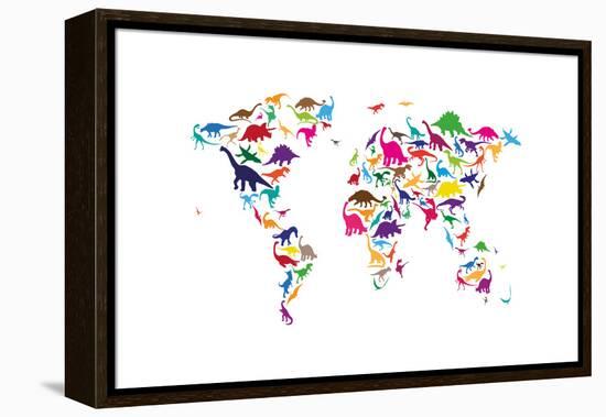 Dinosaur Map of the World Map-Michael Tompsett-Framed Stretched Canvas