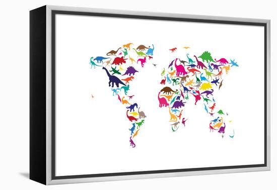 Dinosaur Map of the World Map-Michael Tompsett-Framed Stretched Canvas