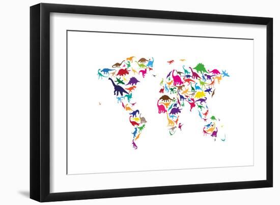 Dinosaur Map of the World Map-Michael Tompsett-Framed Premium Giclee Print