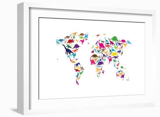 Dinosaur Map of the World Map-Michael Tompsett-Framed Premium Giclee Print