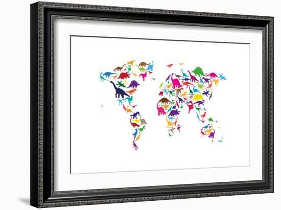 Dinosaur Map of the World Map-Michael Tompsett-Framed Premium Giclee Print