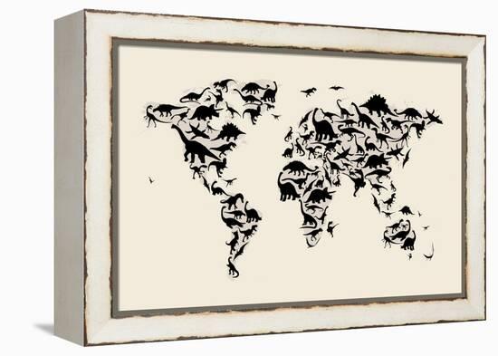 Dinosaur Map of the World Map-Michael Tompsett-Framed Stretched Canvas