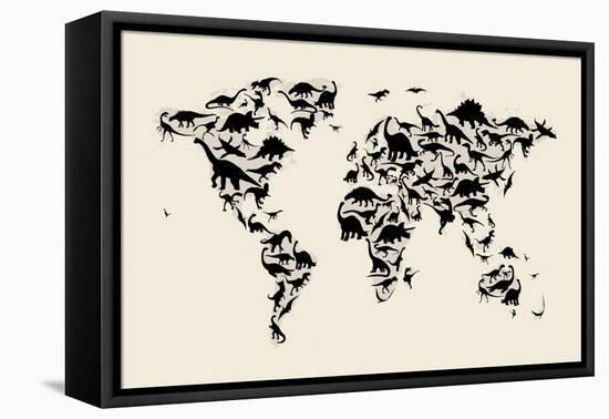 Dinosaur Map of the World Map-Michael Tompsett-Framed Stretched Canvas