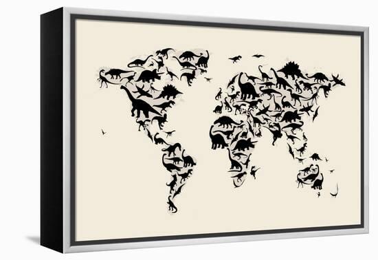 Dinosaur Map of the World Map-Michael Tompsett-Framed Stretched Canvas